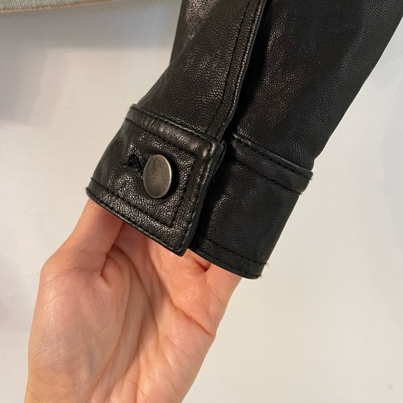 Alexander Wang Blue & Black Denim Jeans jacket with soft leather sleeves. - Picture 6 of 6